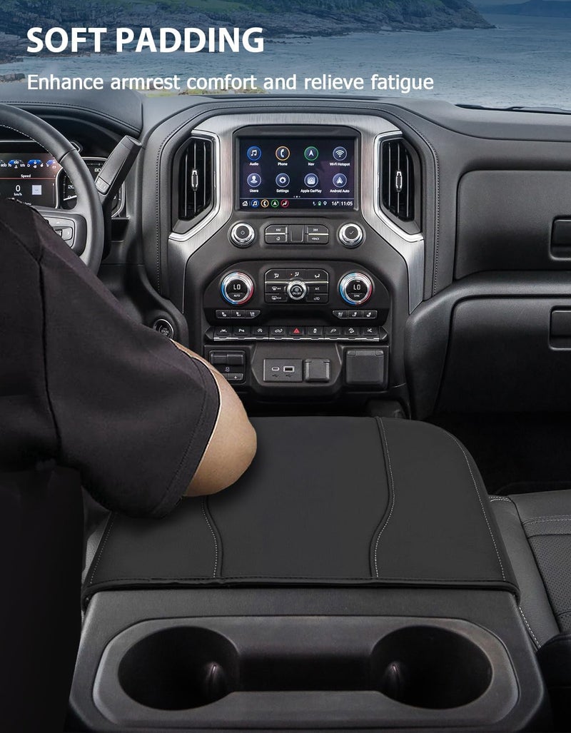 Eaglecover Center Console Cover for Chevy Silverado 1500 Accessories & GMC Sierra 2019-2026, Yukon & Tahoe & Suburban 2021-2026, Bucket Seat Only, Vinyl Armrest Middle Console Cover, Black-Gray Stitch - Image 3
